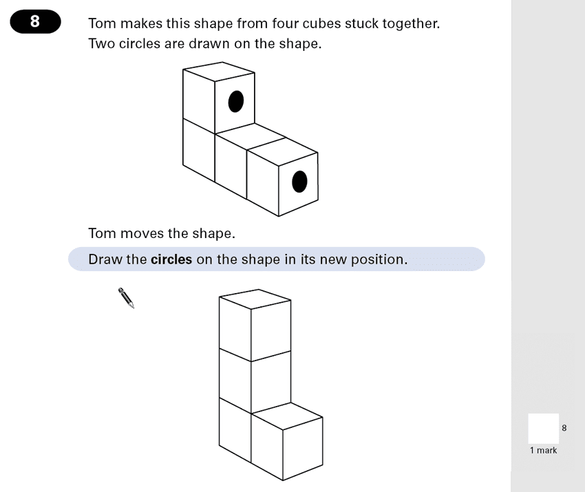 Question 08 Maths KS2 SATs Papers 2001 - Year 6 Practice Paper 2, Geometry, Cubes and Cuboids, 3D shapes