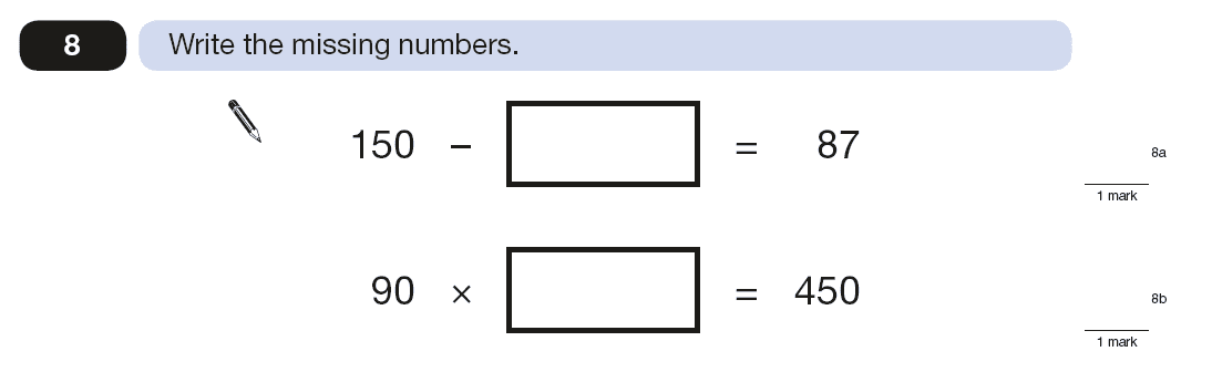 Question 08 Maths KS2 SATs Papers 2015 - Year 6 Past Paper 1, Numbers, Subtraction, Multiplication