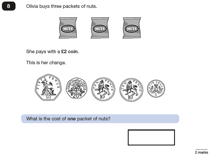 Question 08 Maths KS2 SATs Papers 2016 - Year 6 Exam Paper 3 Reasoning, Numbers, Word Problems, Money, Measurement, Currency Conversions