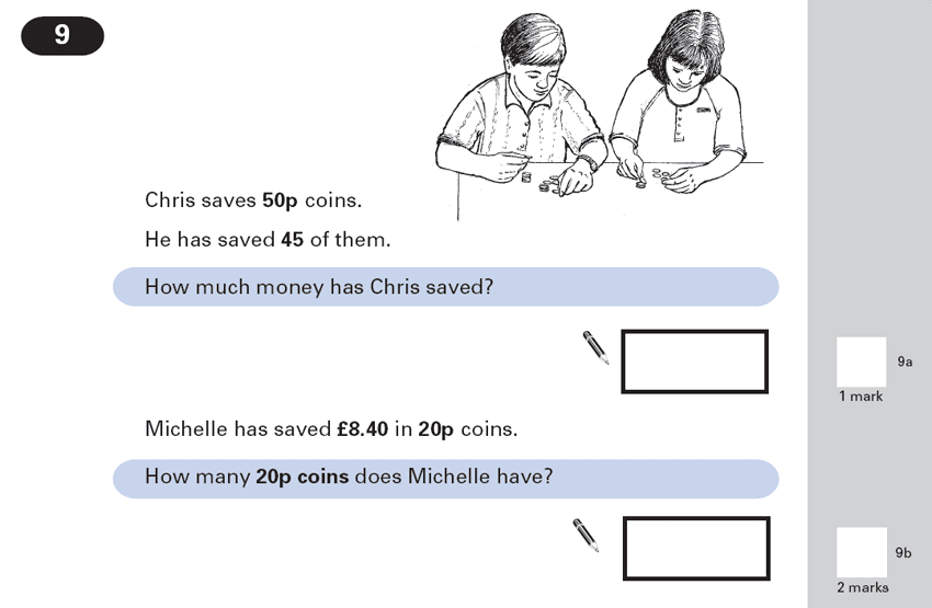 Question 09 Maths KS2 SATs Papers 2000 - Year 6 Exam Paper 2, Numbers, Word Problems, Decimals, Measurement, Currency Conversions, Money