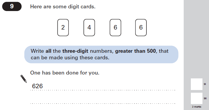 Question 09 Maths KS2 SATs Papers 2005 - Year 6 Practice Paper 1, Numbers, Place Value, Logical Problems