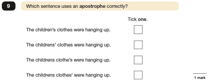 Question 09 SPaG KS2 SATs Papers 2016 - Year 6 English Test Paper 1, Punctuation