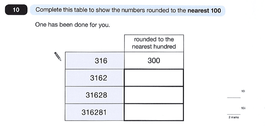 Question 10 Maths KS2 SATs Papers 2012 - Year 6 Sample Paper 1, Numbers, Rounding