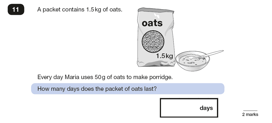 Question 11 Maths KS2 SATs Papers 2016 - Year 6 Practice Paper 2 Reasoning, Numbers, Division, Word Problems, Measurement, Unit Conversions