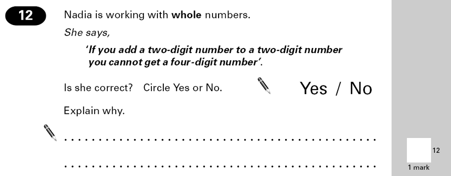 Question 12 Maths KS2 SATs Papers 2000 - Year 6 Practice Paper 2, Numbers, Addition, Logical Problems