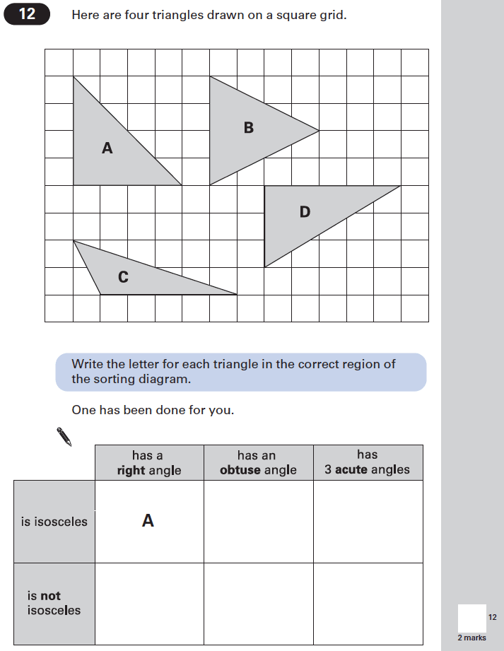 Question 12 Maths KS2 SATs Papers 2002 - Year 6 Practice Paper 2, Geometry, Triangles, Statistics, Tables
