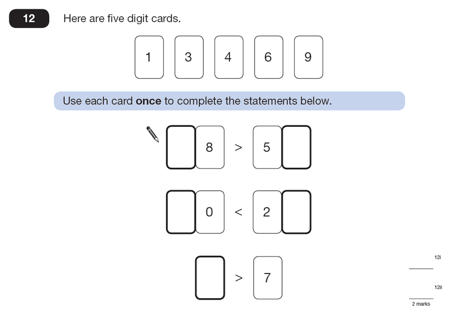 Question 12 Maths KS2 SATs Papers 2008 - Year 6 Past Paper 2, Numbers, Order and Compare Numbers, Logical Problems