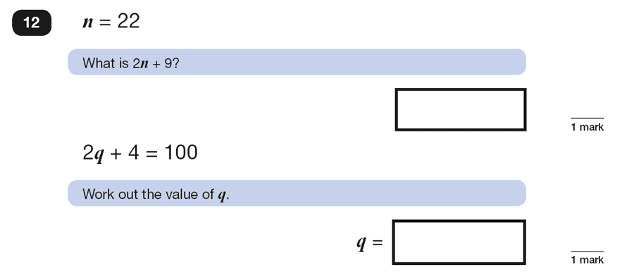 Question 12 Maths KS2 SATs Papers 2016 - Year 6 Exam Paper 2 Reasoning, Algebra, Substitution