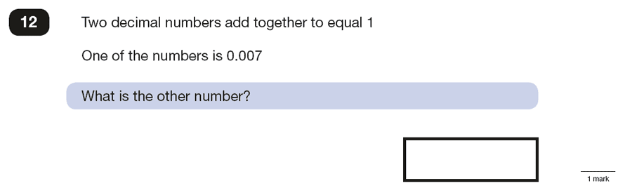 Question 12 Maths KS2 SATs Papers 2016 - Year 6 Past Paper 3 Reasoning, Numbers, Subtraction, Decimals
