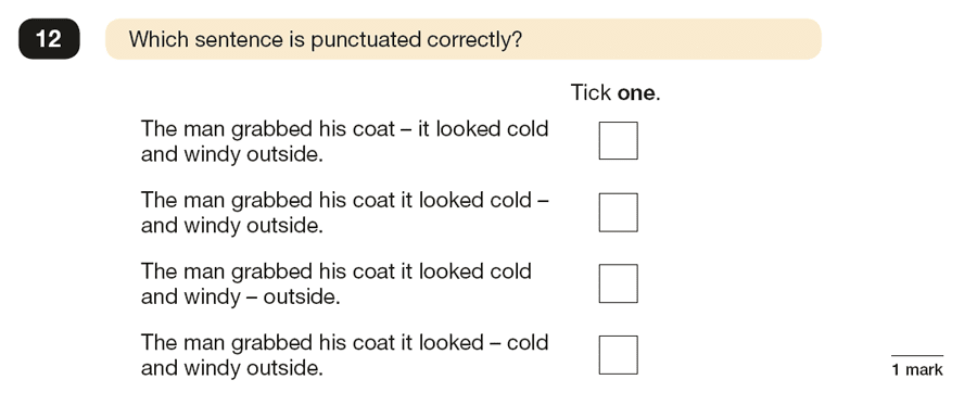 Question 12 SPaG KS2 SATs Papers 2017 - Year 6 English Exam Paper 1, Punctuation