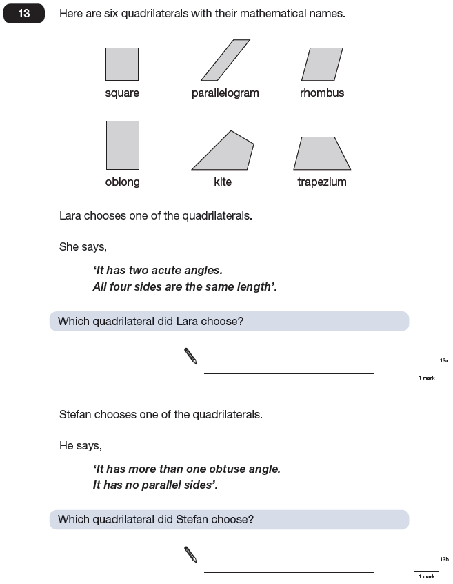 Question 13 Maths KS2 SATs Papers 2009 - Year 6 Past Paper 1, Geometry, Angles, Polygons