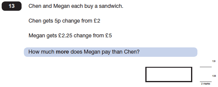 Question 13 Maths KS2 SATs Papers 2014 - Year 6 Past Paper 1, Numbers, Subtraction, Word Problems, Measurement, Currency Conversions, Money