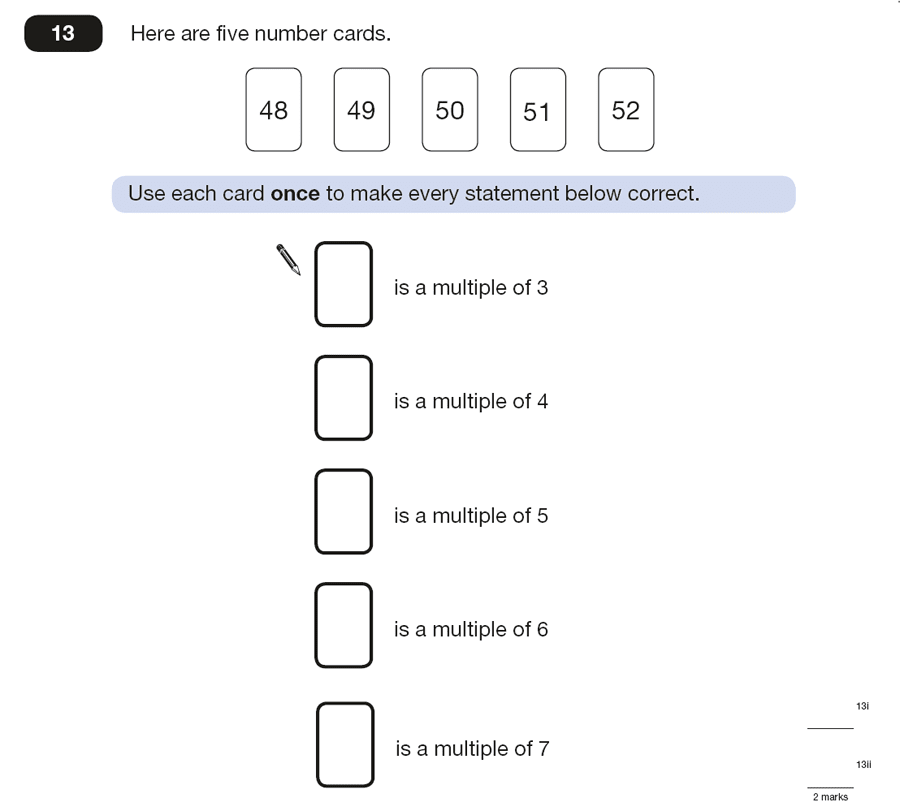 Question 13 Maths KS2 SATs Papers 2015 - Year 6 Practice Paper 2, Numbers, Multiples