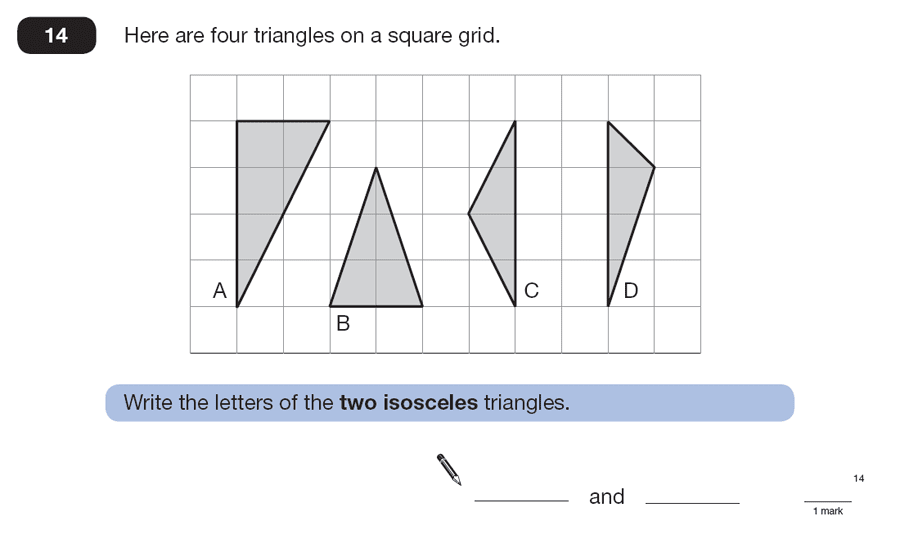 Question 14 Maths KS2 SATs Papers 2007 - Year 6 Practice Paper 2, Geometry, Triangles