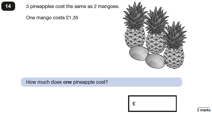 Question 14 Maths KS2 SATs Papers 2017 - Year 6 Sample Paper 3 Reasoning, Numbers, Multiplication, Division, Word Problems, Money