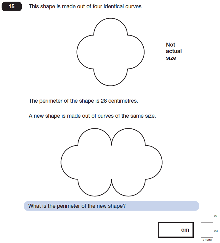 Question 15 Maths KS2 SATs Papers 2014 - Year 6 Sample Paper 1, Geometry, Area & Perimeter, 2D shapes, Logical Problems