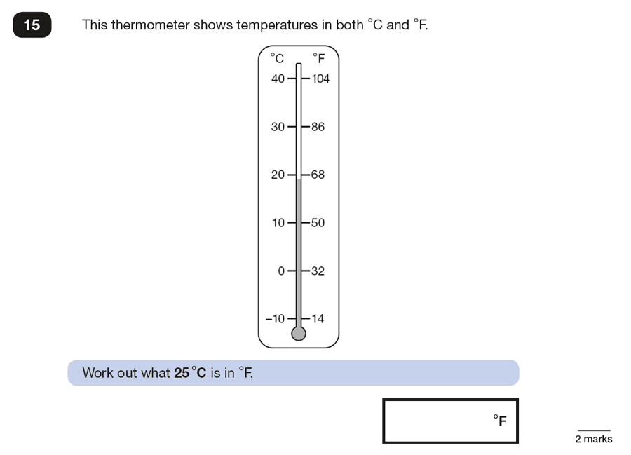 Question 15 Maths KS2 SATs Papers 2016 - Year 6 Practice Paper 2 Reasoning, Measurement, Unit Conversions, Temperature