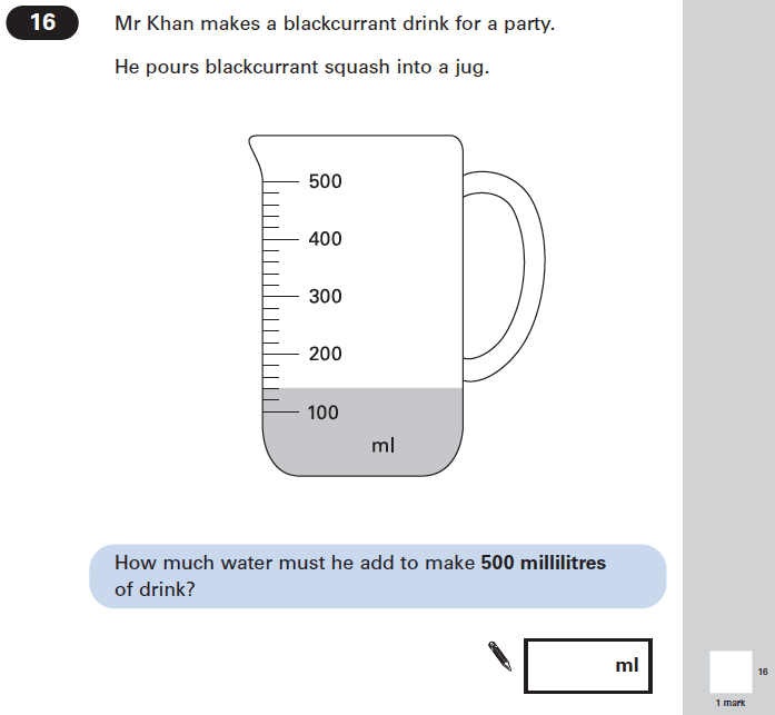 Question 16 Maths KS2 SATs Papers 2004 - Year 6 Past Paper 1, Numbers, Word Problems, Measurement, Scale reading