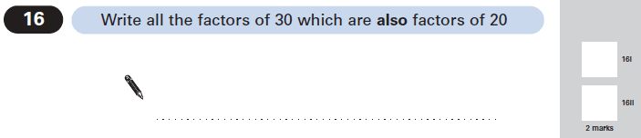 Question 16 Maths KS2 SATs Papers 2005 - Year 6 Exam Paper 2, Numbers, Factors