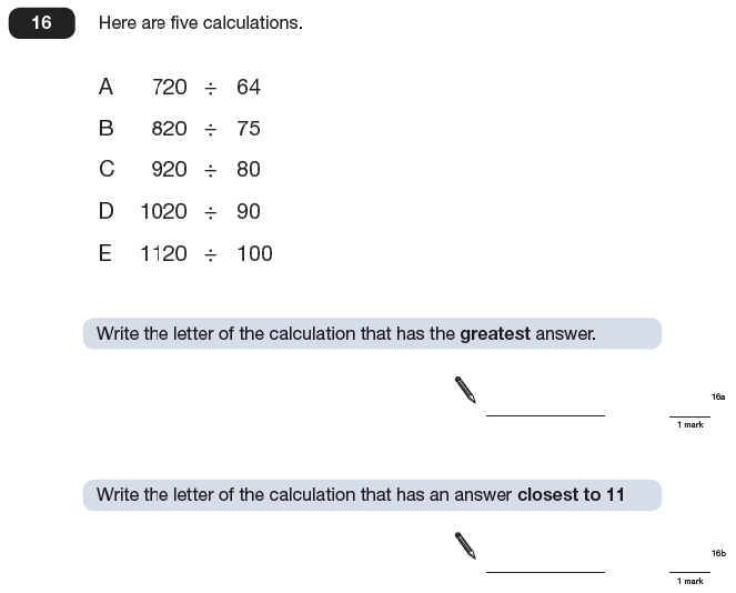 Question 16 Maths KS2 SATs Papers 2009 - Year 6 Exam Paper 2, Numbers, Division, Order and Compare Numbers