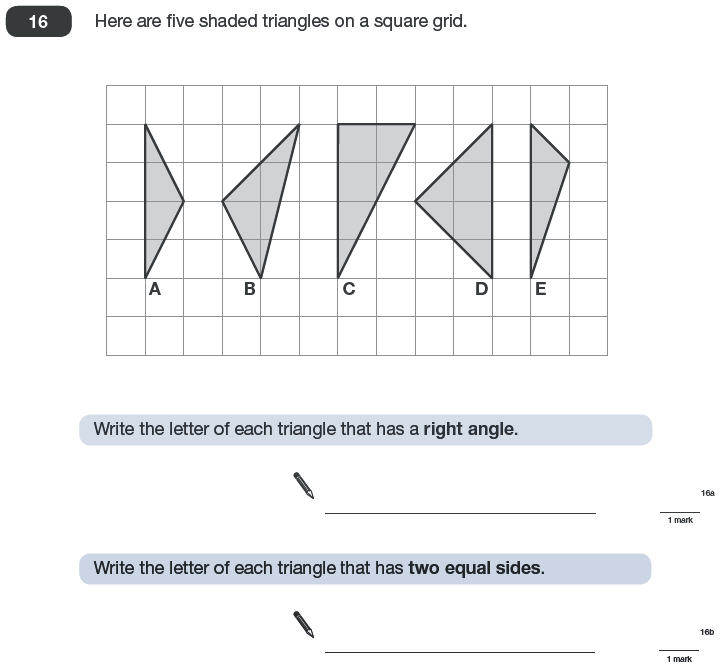 Question 16 Maths KS2 SATs Papers 2010 - Year 6 Exam Paper 2, Geometry, Angles, Triangles