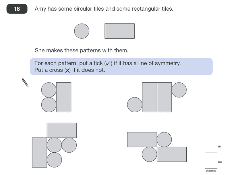 Question 16 Maths KS2 SATs Papers 2010 - Year 6 Past Paper 1, Geometry, 2D shapes, Lines of Symmetry