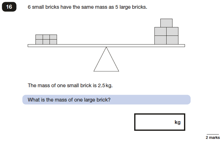 Question 16 Maths KS2 SATs Papers 2016 - Year 6 Exam Paper 3 Reasoning, Numbers, Multiplication, Division, Scale Balancing