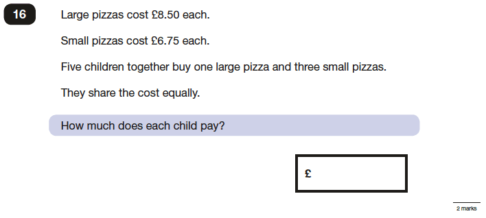 Question 16 Maths KS2 SATs Papers 2016 - Year 6 Past Paper 2 Reasoning, Numbers, Word Problems, Decimals, Money