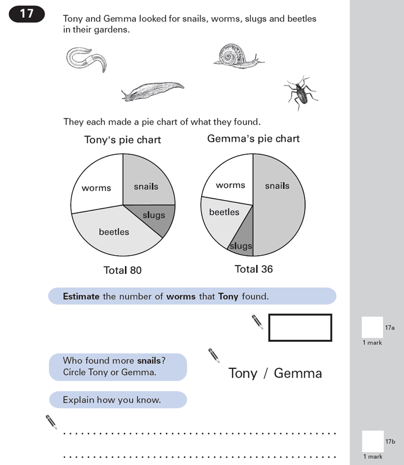 Question 17 Maths KS2 SATs Papers 2000 - Year 6 Exam Paper 1, Geometry, Angles, Statistics, Pie Chart