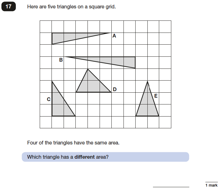 Question 17 Maths KS2 SATs Papers 2016 - Year 6 Past Paper 3 Reasoning, Geometry, Triangles, Area & Perimeter