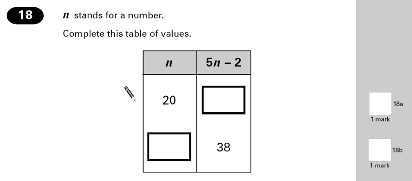 Question 18 Maths KS2 SATs Papers 2000 - Year 6 Past Paper 2, Algebra, Substitution