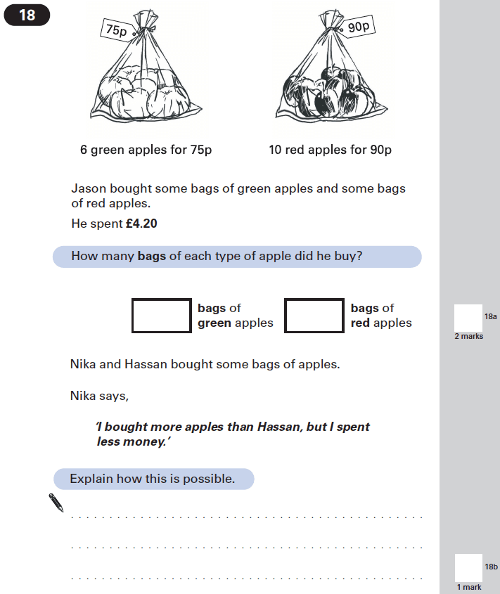 Question 18 Maths KS2 SATs Papers 2002 - Year 6 Past Paper 1, Numbers, Decimals, Word Problems, Money, Logical Problems
