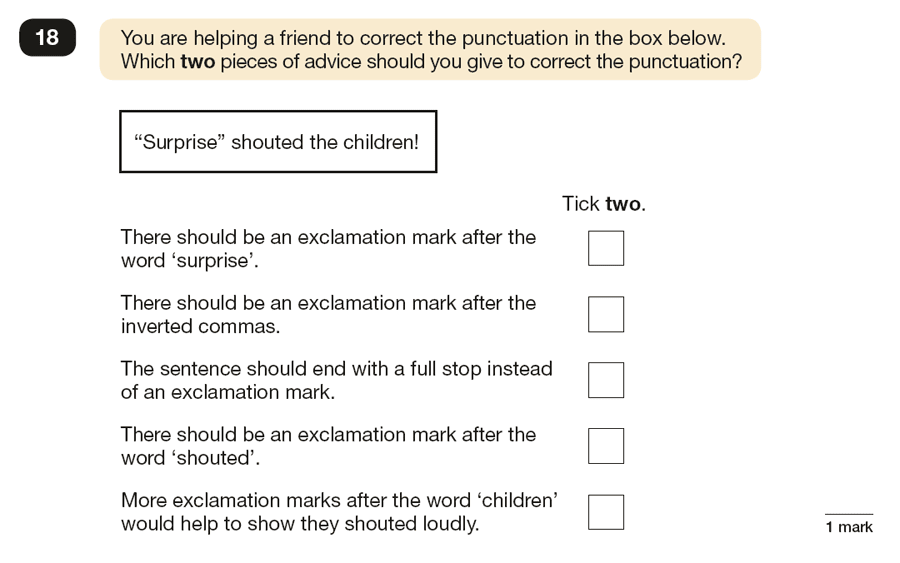 Question 18 SPaG KS2 SATs Papers 2016 - Year 6 English Past Paper 1, Punctuation