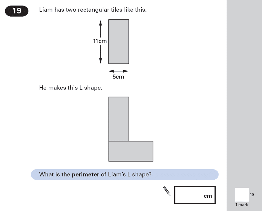 Question 19 Maths KS2 SATs Papers 2000 - Year 6 Sample Paper 1, Geometry, Area & Perimeter, Compound Shapes, Rectangle