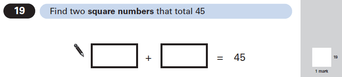 Question 19 Maths KS2 SATs Papers 2005 - Year 6 Sample Paper 1, Numbers, Addition, Square Numbers