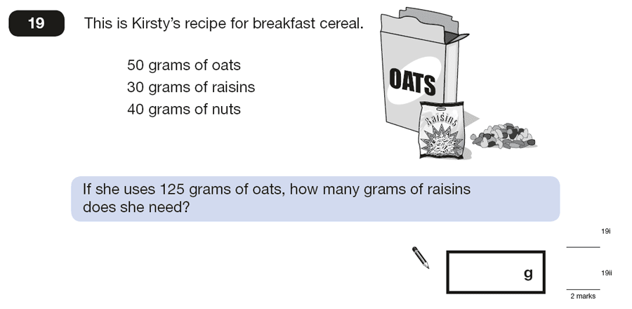 Question 19 Maths KS2 SATs Papers 2015 - Year 6 Exam Paper 1, Numbers, Word Problems, Ratio & Proportion, Recipe Problems