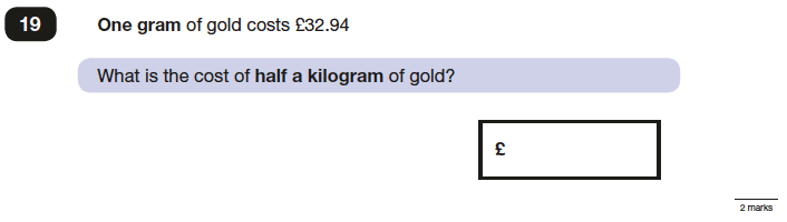 Question 19 Maths KS2 SATs Papers 2016 - Year 6 Exam Paper 2 Reasoning, Numbers, Division, Decimals, Money