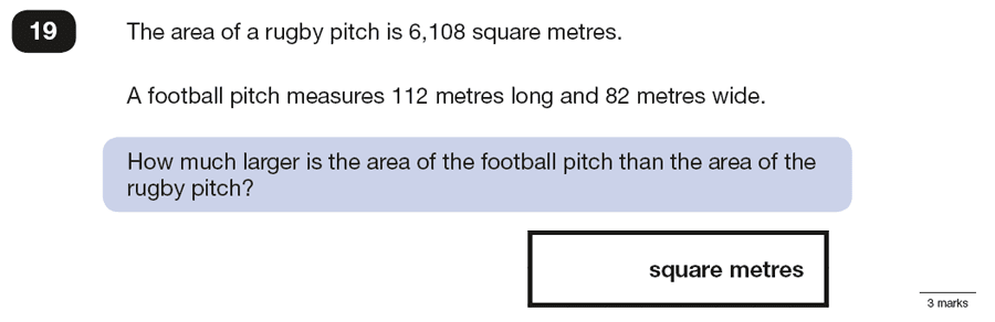 Question 19 Maths KS2 SATs Papers 2016 - Year 6 Exam Paper 3 Reasoning, Geometry, Area & Perimeter, Rectangle