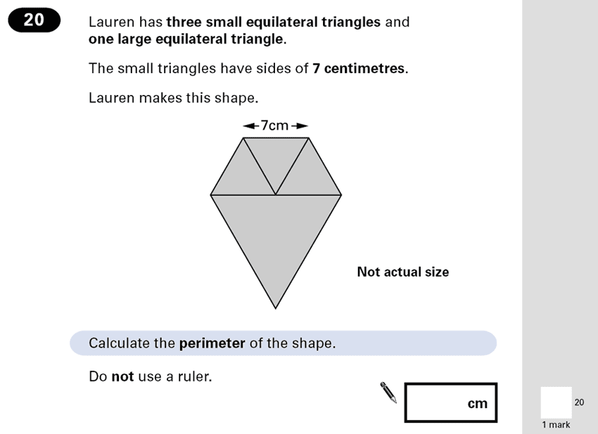 Question 20 Maths KS2 SATs Papers 2001 - Year 6 Practice Paper 2, Geometry, Triangles, 2D shapes, Area & Perimeter