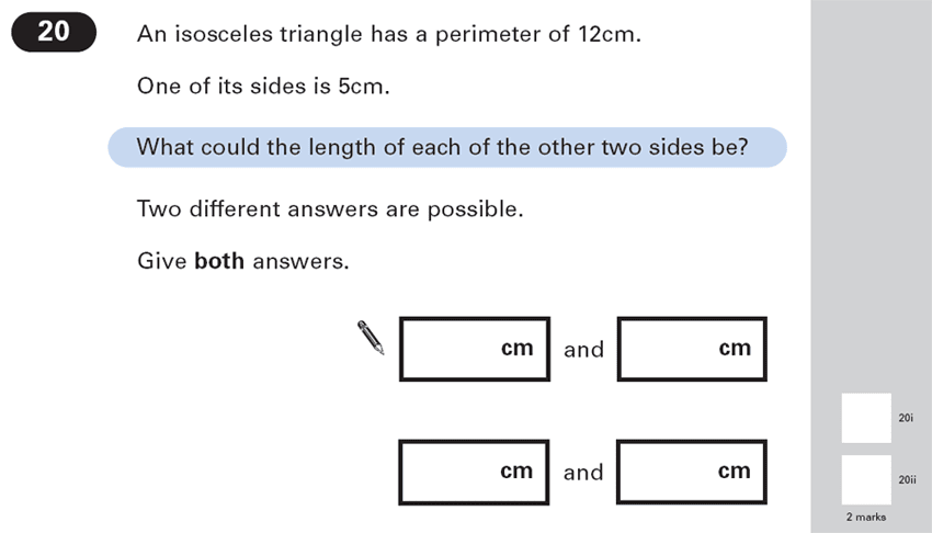 Question 20 Maths KS2 SATs Papers 2003 - Year 6 Practice Paper 1, Geometry, Triangles, Logical Problems
