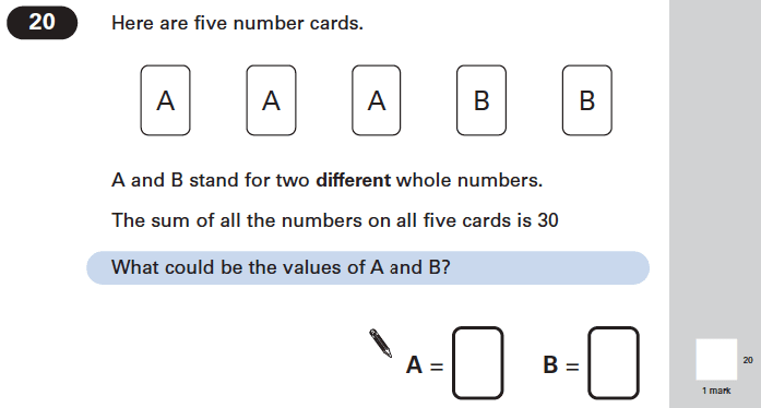 Question 20 Maths KS2 SATs Papers 2004 - Year 6 Sample Paper 2, Algebra, Linear Equations, Substitution
