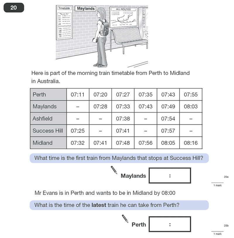 Question 20 Maths KS2 SATs Papers 2011 - Year 6 Past Paper 2, Statistics, Time and Distance Tables, Time