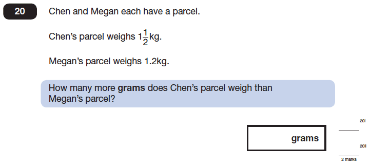 Question 20 Maths KS2 SATs Papers 2013 - Year 6 Exam Paper 1, Numbers, Decimals, Word Problems, Fractions, Measurement, Unit Conversions