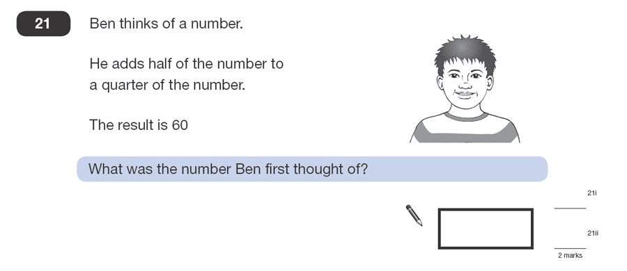 Question 21 Maths KS2 SATs Papers 2008 - Year 6 Past Paper 1, Numbers, Fractions, Word Problems, Algebra, Linear Equations