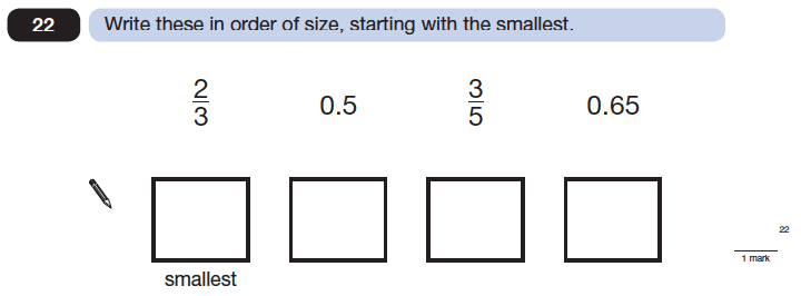 Question 22 Maths KS2 SATs Papers 2013 - Year 6 Practice Paper 1, Numbers, Decimals, Fractions, Order and Compare Numbers