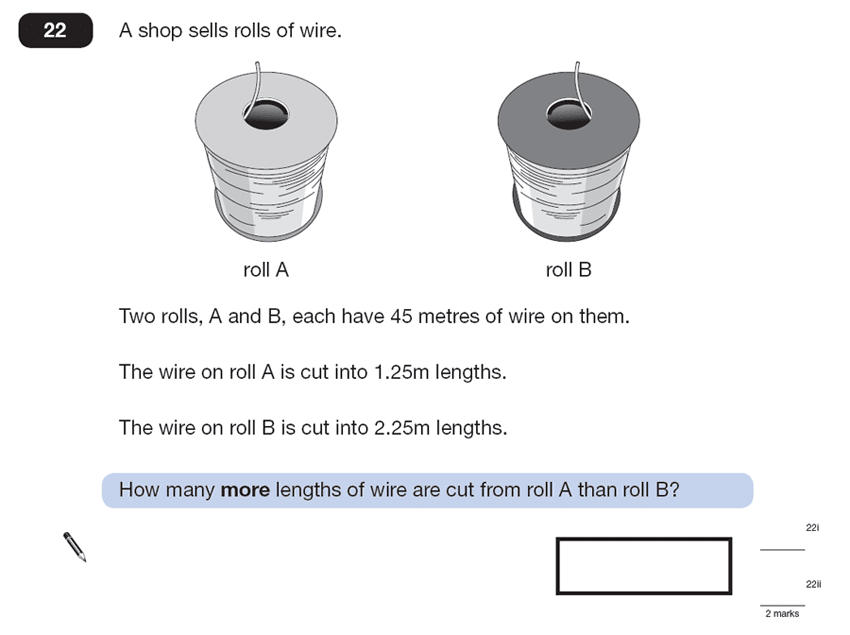 Question 22 Maths KS2 SATs Papers 2013 - Year 6 Sample Paper 2, Numbers, Division, Word Problems, Decimals, Logical Problems