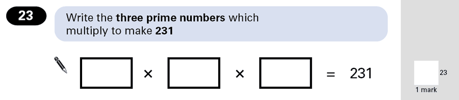 Question 23 Maths KS2 SATs Papers 2001 - Year 6 Sample Paper 2, Numbers, Factors, Multiplication, Prime Numbers