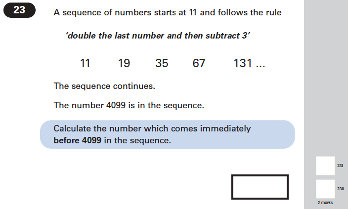 Question 23 Maths KS2 SATs Papers 2004 - Year 6 Past Paper 2, Algebra, Patterns & Sequences, Logical Problems
