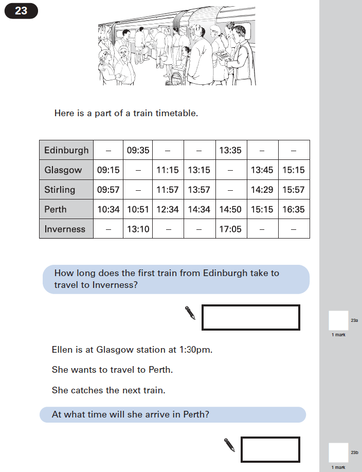 Question 23 Maths KS2 SATs Papers 2004 - Year 6 Sample Paper 1, Statistics, Time and Distance Tables, Time