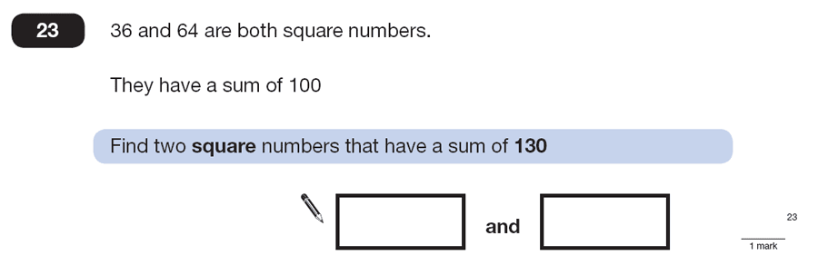 Question 23 Maths KS2 SATs Papers 2013 - Year 6 Practice Paper 2, Numbers, Square Numbers